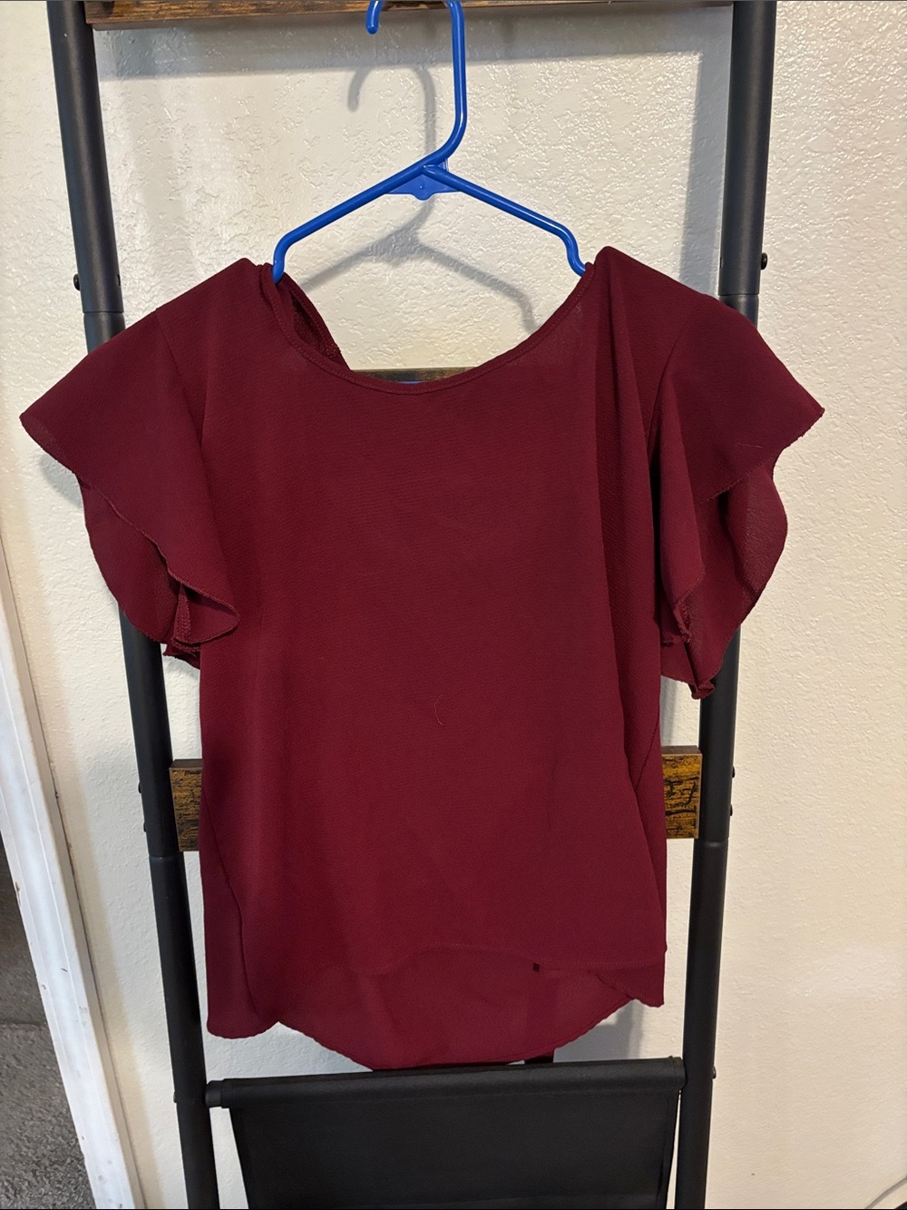 SHEIN Burgundy Ruffle Sleeve Blouse